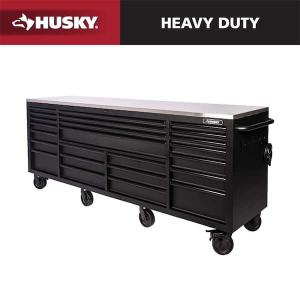 Tool Storage Heavy Duty 96 in. W x 24 in. D Matte Black Mobile Workbench Cabinet with Stainless Steel Top