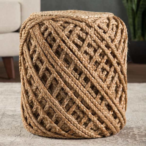 Bartram Textured Tan Cylinder Pouf