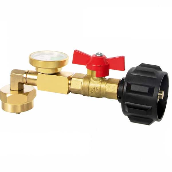 Solid Brass Propane Refill Adapter Conversion Kit with Valve and Gauge