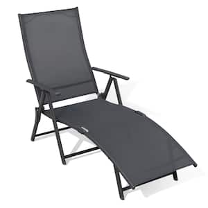Gray 1-Piece Adjustable Steel Textilene Outdoor Chaise Lounge Chair