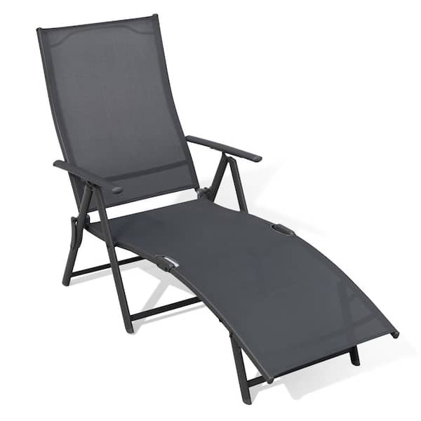 Nuu Garden Gray 1-Piece Adjustable Steel Textilene Outdoor Chaise Lounge Chair