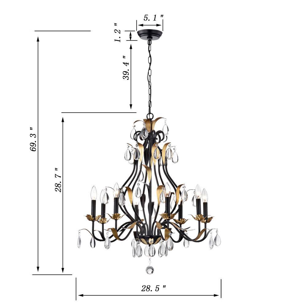 Antique Bronze and Crystal 8-Light Candle Chandelier