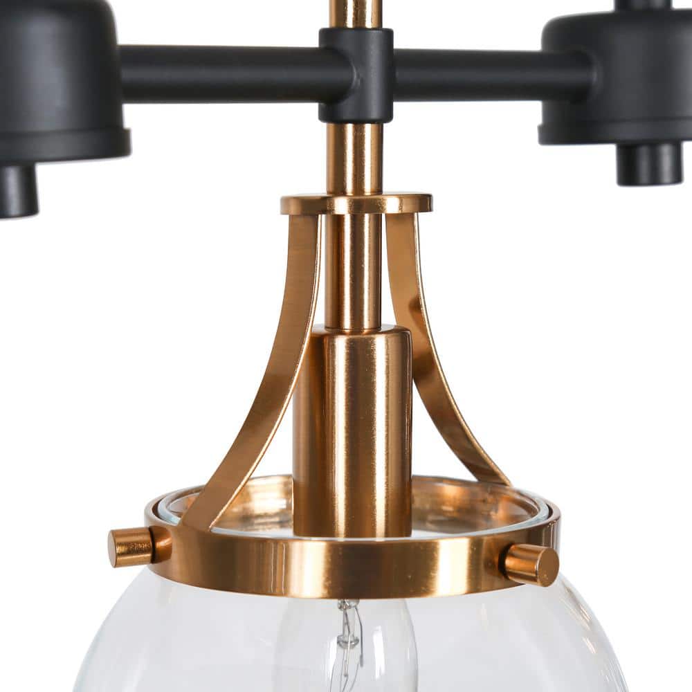Black and Brass 5-Light Linear Chandelier with Glass Shades