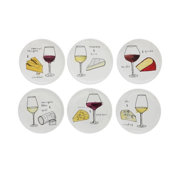 3R Studios Round Stoneware White Decorative Wine and Cheese Plate Set