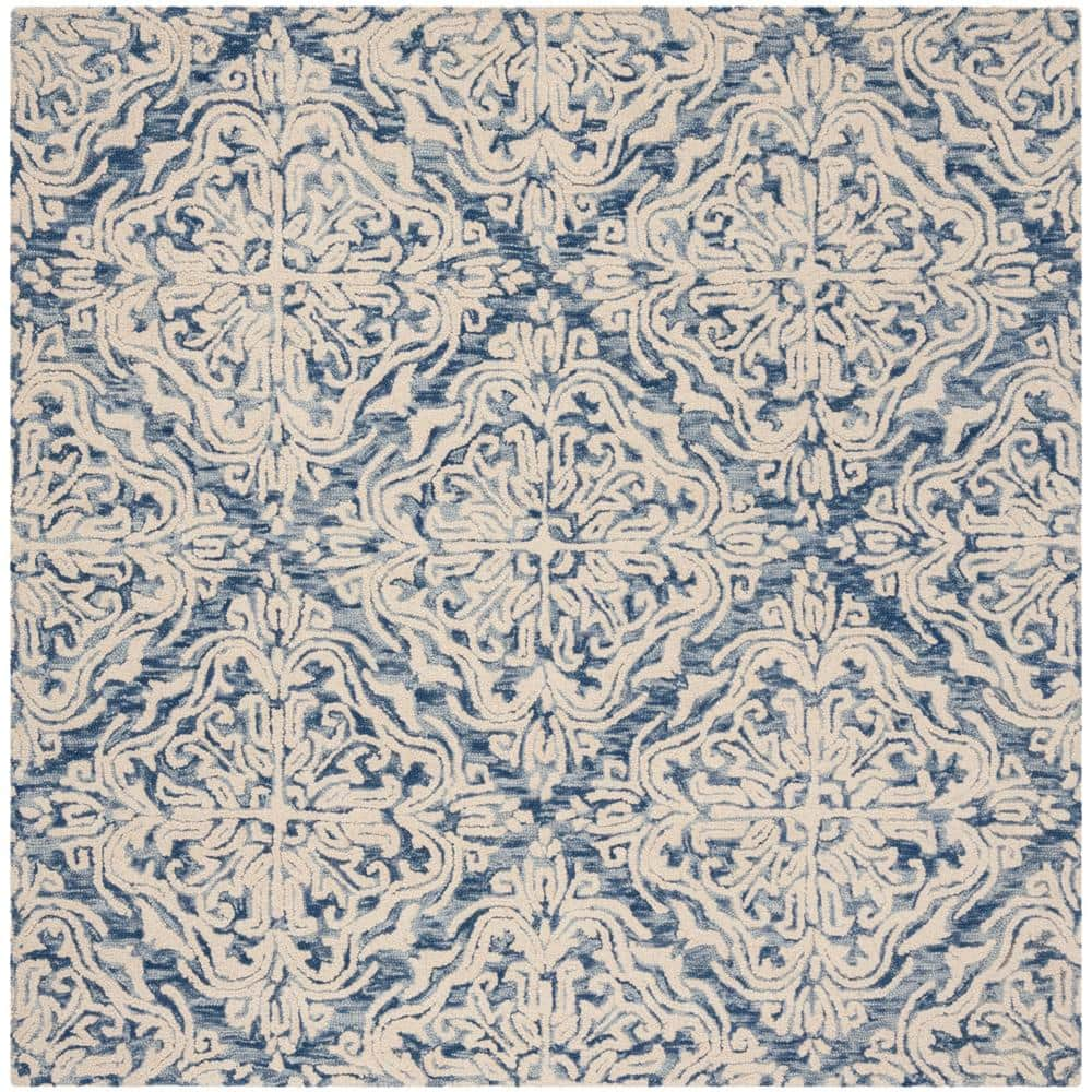 Safavieh Blossom Blue Ivory 6 Ft. X 6 Ft. Square Damask Floral Diamond 