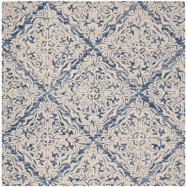 SAFAVIEH Blossom Blue/Ivory 6 ft. x 6 ft. Square Damask Floral Diamond Area Rug