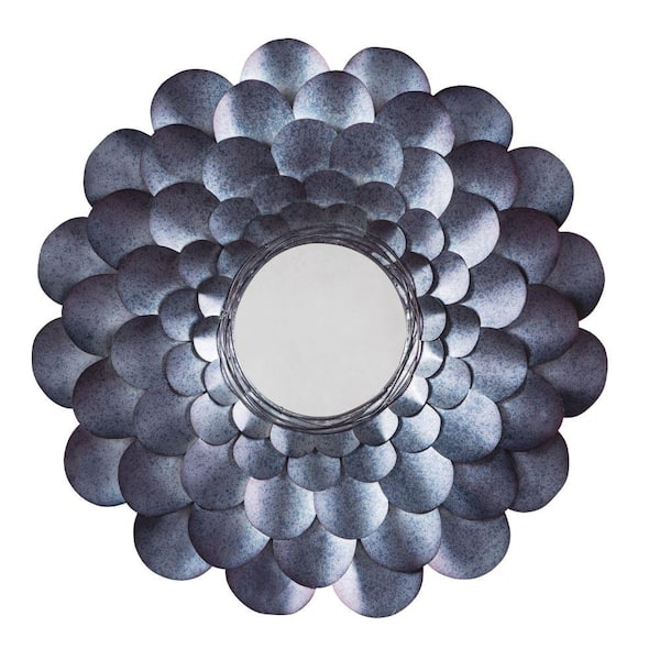 Benjara 31.0 in. W x 31.0 in. H Metal Frame Blue and Silver Wall Mirror