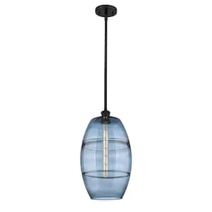 Vaz 100-Watt 1-Light Matte Black Standard Mini Pendant Light with Painted Glass Shade, No Bulbs Included