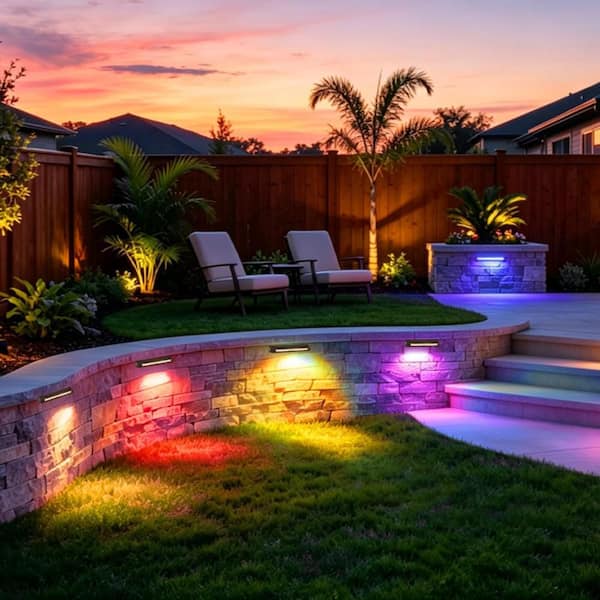 7 in. RGB Color Changing Bronze Outdoor Waterproof Low Voltage Integrated LED Hardwired Step Light Stair Light (4-Pack)