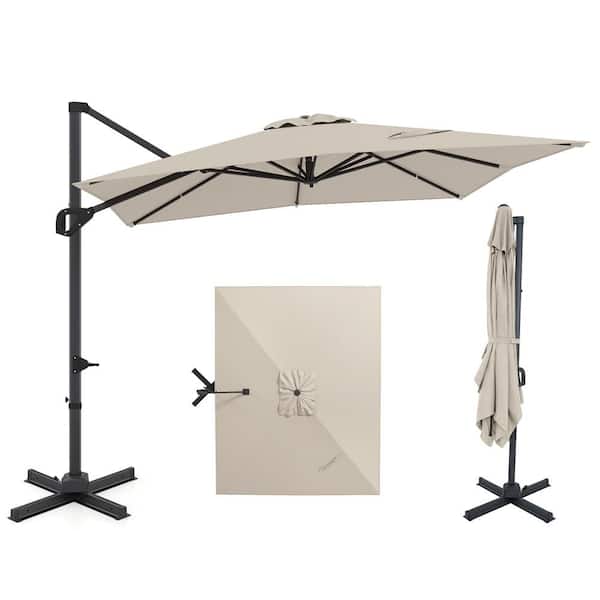 11 x 9 ft. Cantilever Patio Umbrella with 360° Rotation Easy Tilt Adjustment 8 Ribs Patio Umbrella in Beige