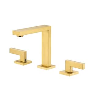 Modern Double Handle 3 Hole Bathroom Faucet with Deckplate Included and Zinc Material in Brushed Gold