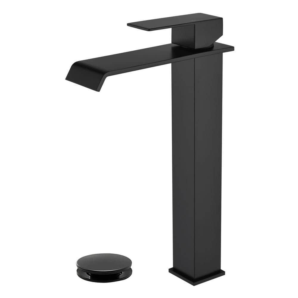 Single Handle Bathroom Vessel Sink Faucet with Pop-Up Drain Kit Waterfall Stainless Steel High Tall Taps in Matte Black price history on PriceWatchPro