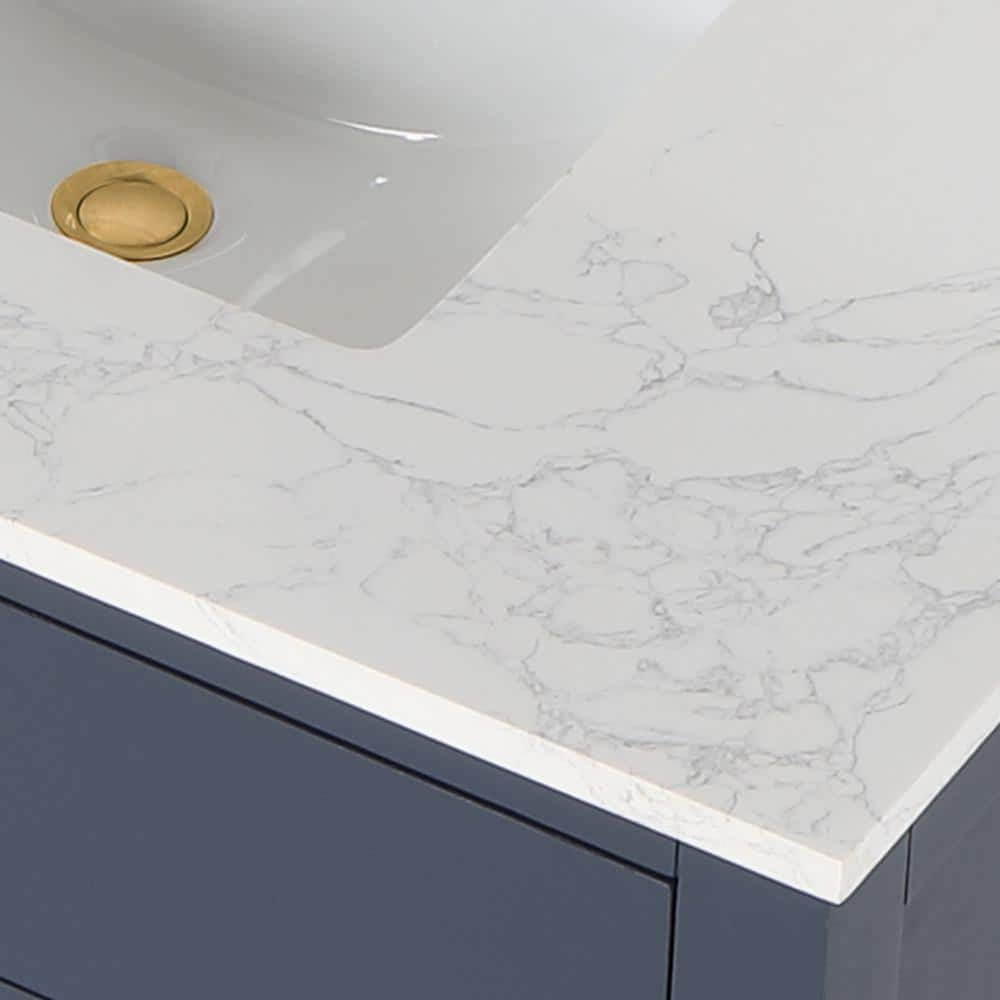 Royal Blue 36" Freestanding Vanity with Grain White Top & Gold Accents