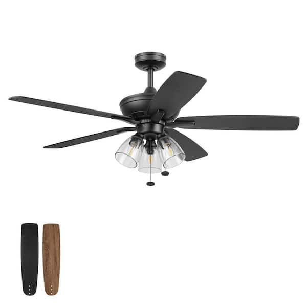 Glenmont 52 in. Indoor Matte Black Dual Mount Standard Ceiling Fan with Light, Pull Chain & Dual Finish Blades