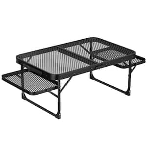 Foldable Camping Table Collapsible Picnic Aluminum Alloy Grill Stand 88LBS. Max Load BBQ Table with 2 Side Trays