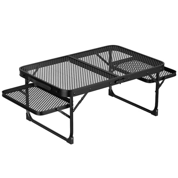 Movisa Foldable Camping Table Collapsible Picnic Aluminum Alloy Grill Stand 88LBS. Max Load BBQ Table with 2 Side Trays