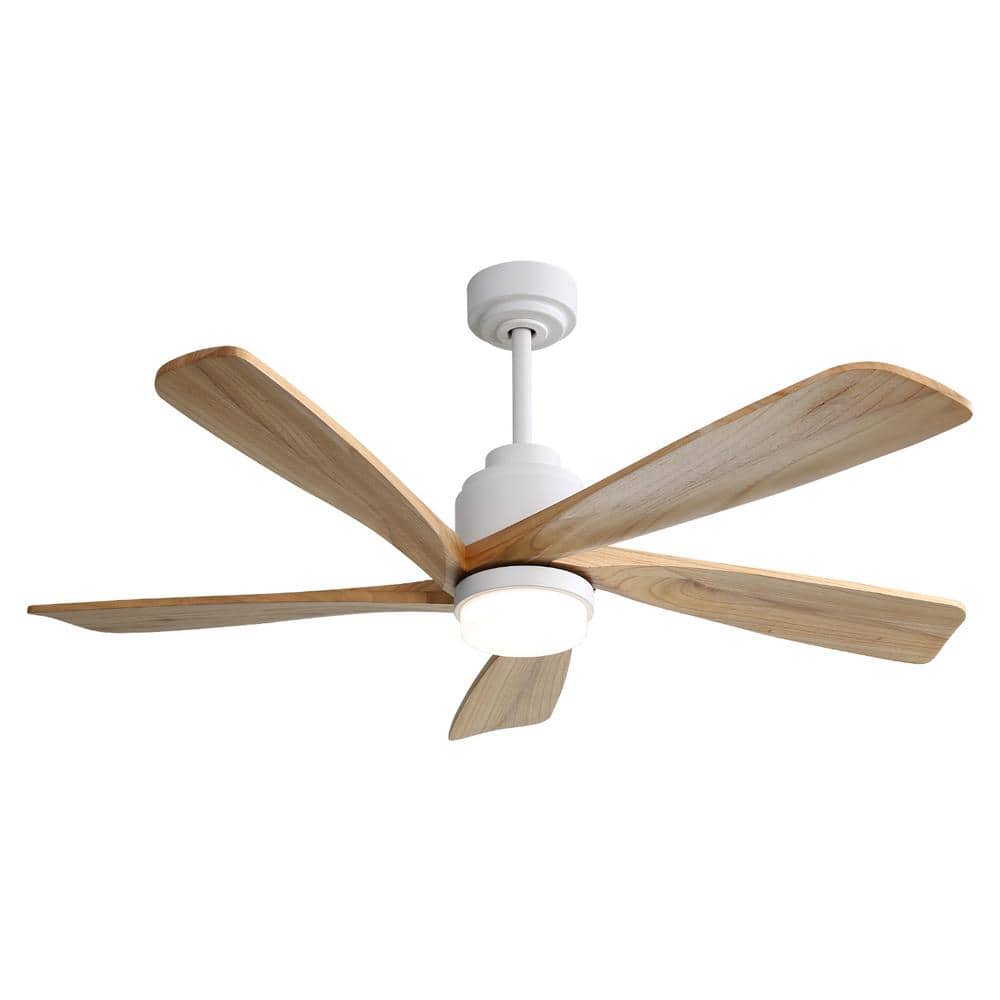 52 in. Indoor Wood Standard Ceiling Fan with Smart APP Control Dimmable LED