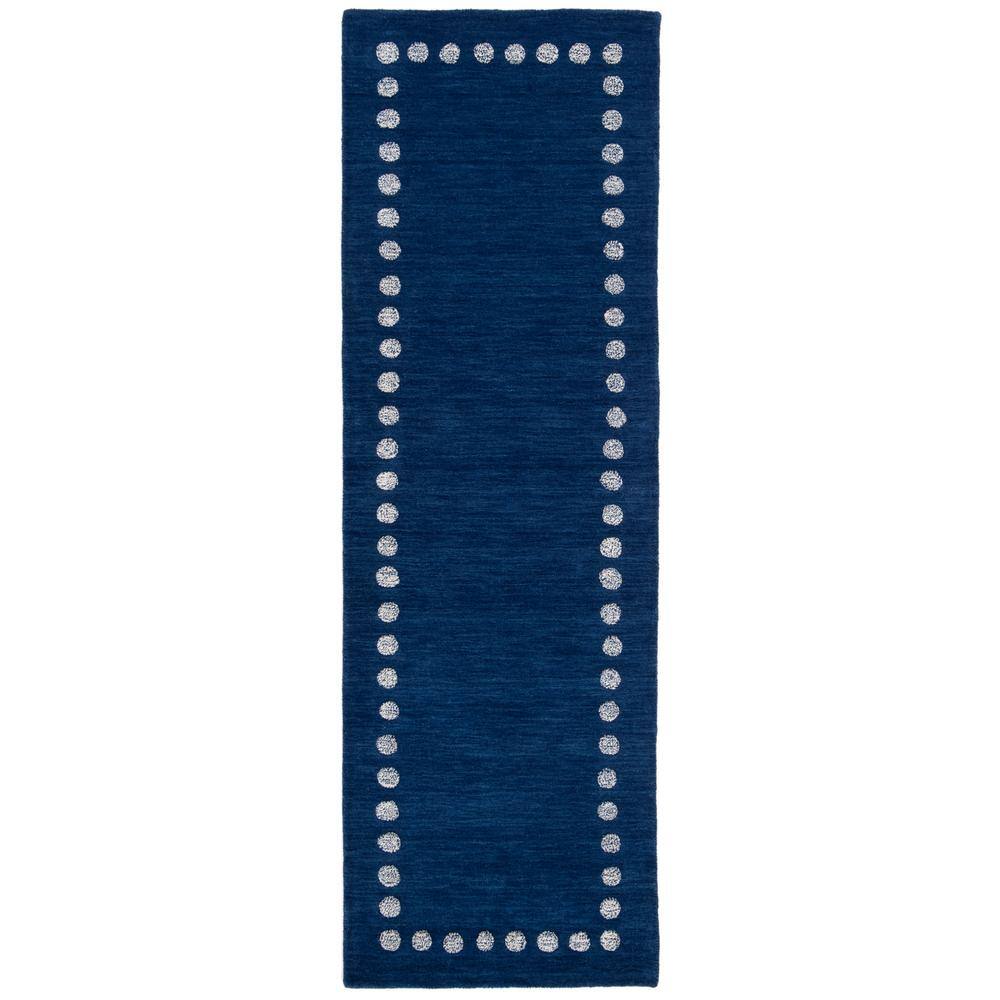 Navy Wool Hand-Tufted Kids Runner Rug with Polka Dot Border
