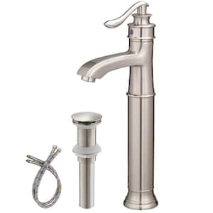 Single Hole Single-Handle Bathroom Vessel SInk Faucet With Pop-up Drain Assembly in Brushed Nickel