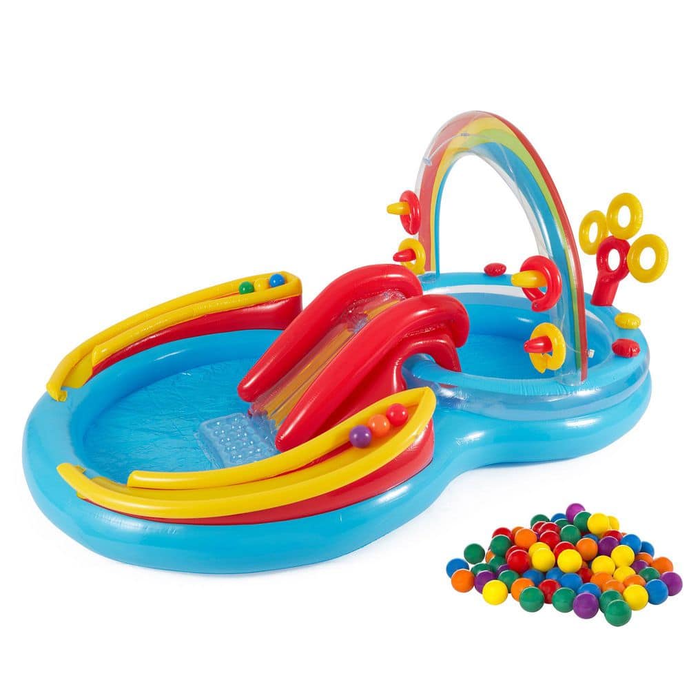 Intex Rainbow Ring Inflatable Play Center Oval Shape Pool with Multi ...