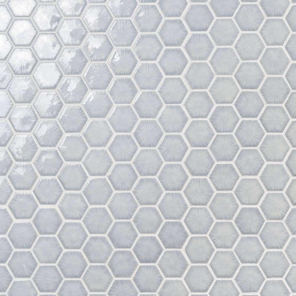 Sky Blue Glossy Glass Hexagon Mosaic Wall Tile Sheet
