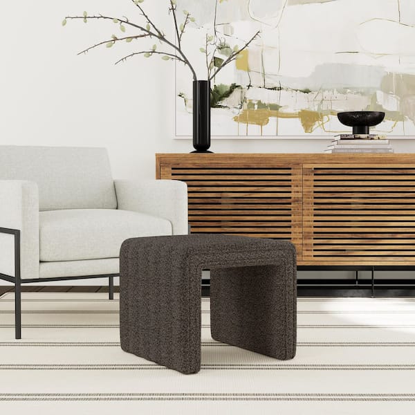 Channel Dark Brown Boucle Fabric Square Accent Ottoman