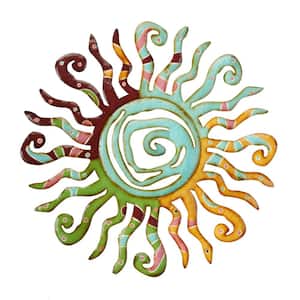 26 in. x  26 in. Metal Multi Colored Indoor Outdoor Sun Wall Decor with Abstract Patterns