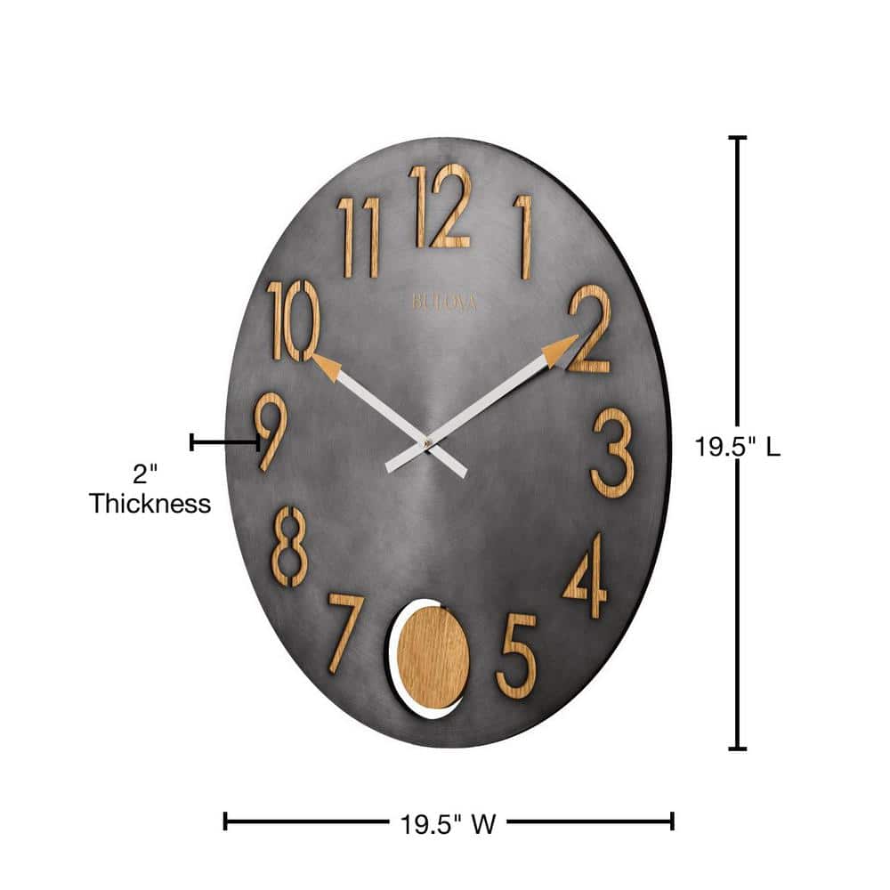 Flatiron 19.5" Round Burnished Steel and Oak Wall Clock