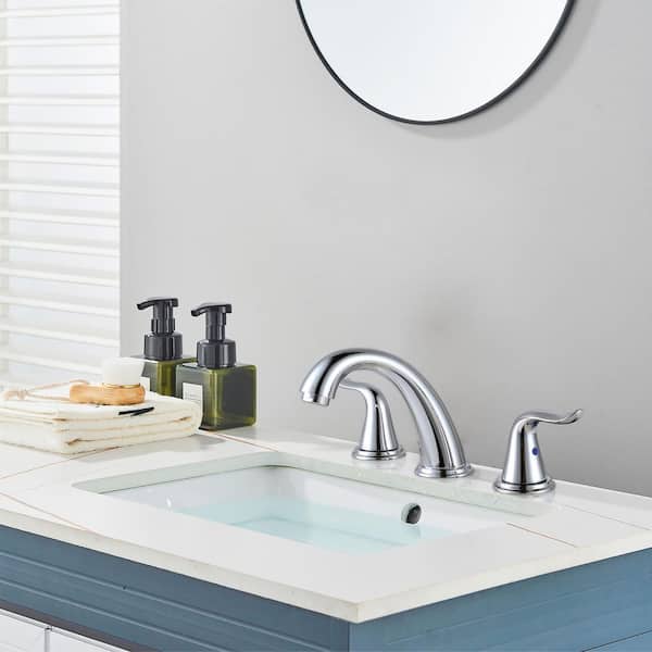 Double Handle 8 in. Widespread Bathroom Faucet, 3-Hole Faucet with Pop Up Drain and Y Shaped Hose in Polished Chrome