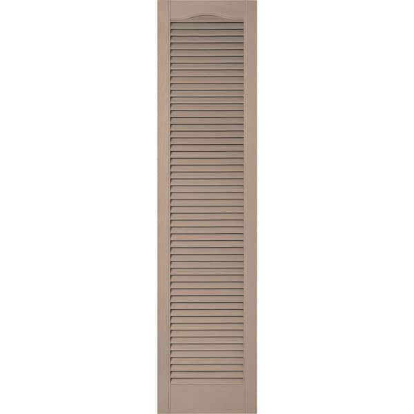 Ekena Millwork 12 in. x 37 in. Lifetime Vinyl Custom Cathedral Top All Open Louvered Shutters Pair Wicker