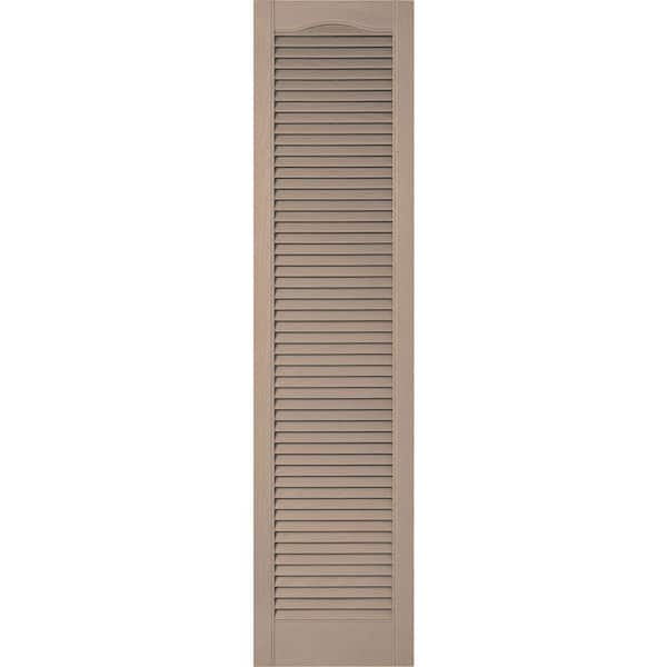 Ekena Millwork 12 in. x 42 in. Lifetime Vinyl Custom Cathedral Top All Louvered Open Louvered Shutters Pair Wicker
