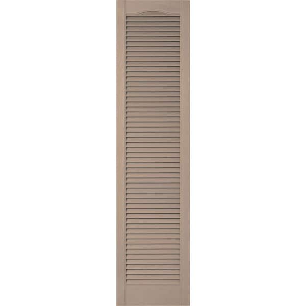 Ekena Millwork 12 in. x 96 in. Lifetime Vinyl Custom Cathedral Top All Louvered Open Louvered Shutters Pair Wicker