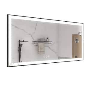 LINE 72 in. W x 36 in. H Rectangular Black Framed Wall Mount Anti-Fog Bathroom Vanity Mirror with LED Light and Memory