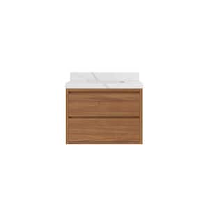 Madison Float 30 in. W x 22 in. D x 36 in. H Single Sink Bath Vanity Center Dark Natural with 2 in. Calacatta Laza Top