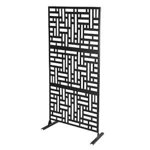Outdoor Freestanding Metal Privacy Screen Decorative with Stand Black Stripes