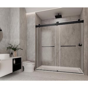 60 in. W x 76 in. H Double Sliding Frameless Shower Door in Matte Black with Soft-Closing and 3/8 in. (10 mm) Glass