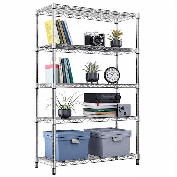 5-Tier Steel Adjustable Wire Garage Storage Shelving Unit in Chrome (47.2 in. W x 72.3 in. H x 17.7 in. D)