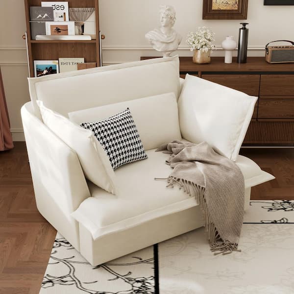47.2 in. Round Arm Fabric Suede Modular Sofa with Removable Pillow-Back in. Beige