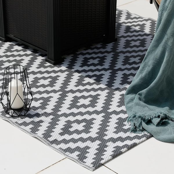 4x6ft/5x7ft Outdoor Mat for Camping Waterproof Gray Double Sided Woven Rug  Stain-resistant Reversible Easy