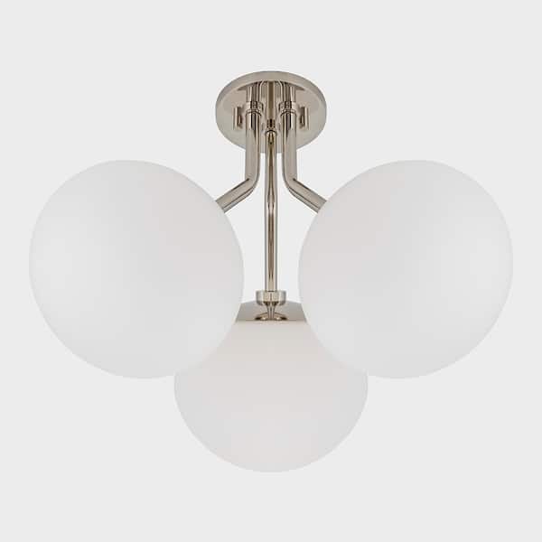 Mitzi by Hudson Valley Lighting Estee 3-Light Polished Nickel Semi-Flush Mount with Opal Etched Glass