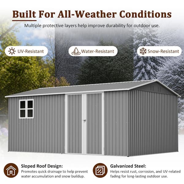 Ama pear Gray 14 ft. W x 10 ft. D Metal Outdoor Storage Shed with