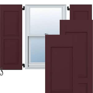 12 in. W x 39 in. H Americraft 2-Equal Raised Panel Exterior Real Wood Shutters Pair in Wine Red