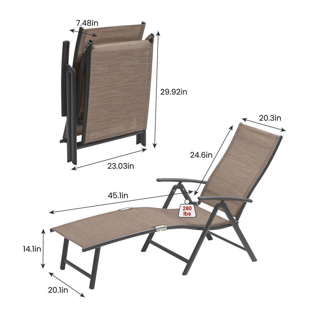 Espresso Gray Aluminum Outdoor Chaise Lounge with Arms