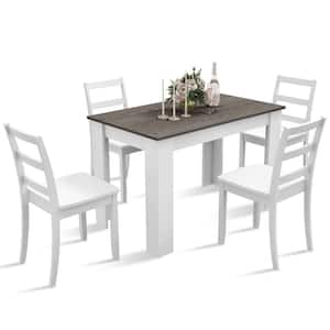 5 PCS Wood Top Bar Table Set Modern Dining Set Rectangle Table and 4 Rubber Wood Chairs Kitchen Breakfast
