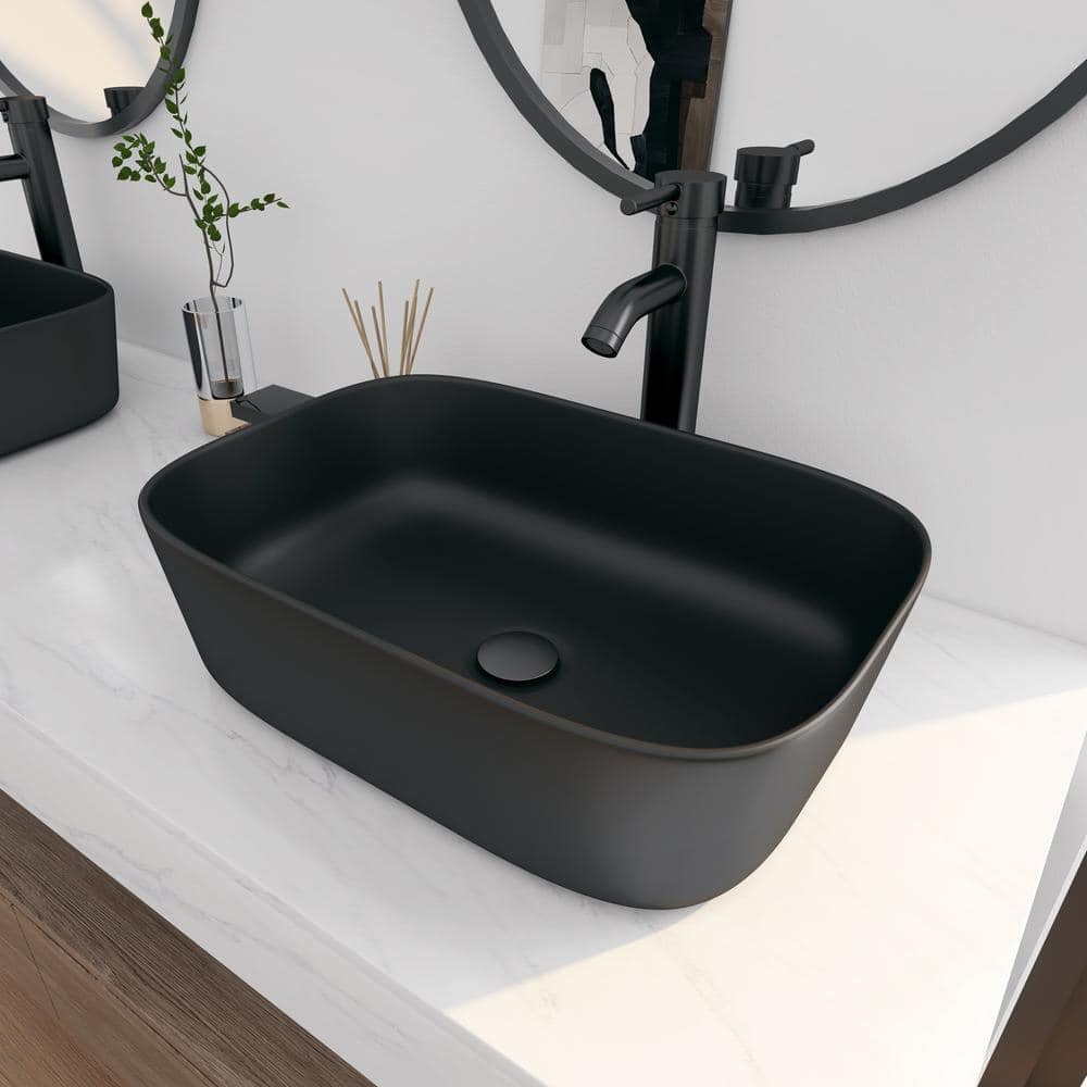 Salerno Matte Black Ceramic Rectangular Vessel Sink