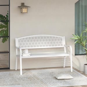 49 in. 2-Person White Metal Outdoor Garden Bench