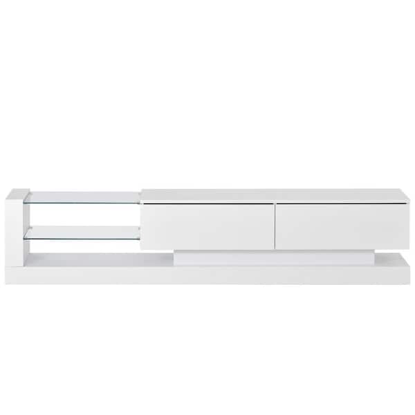 Polibi 70.80 in. White Modern TV Stand with 2 Cabinets, Fits 75 in. TV, 16-color RGB LED Color Changing Lights