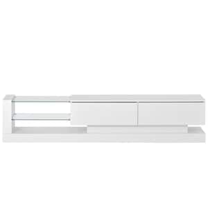 70.80 in. White Modern TV Stand with 2 Cabinets, Fits 75 in. TV, 16-color RGB LED Color Changing Lights