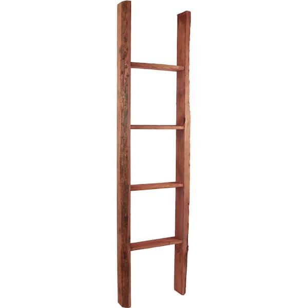 Ekena Millwork 15 in. x 60 in. x 3 1/2 in. Barnwood Decor Collection Salvage Red Vintage Farmhouse 4-Rung Ladder