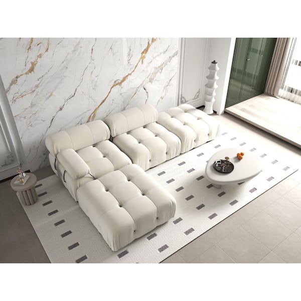 103.9 in. W Square Arm 4-piece Velvet L Shaped Free Combination Sectional Sofa with Removable Ottoman in Beige